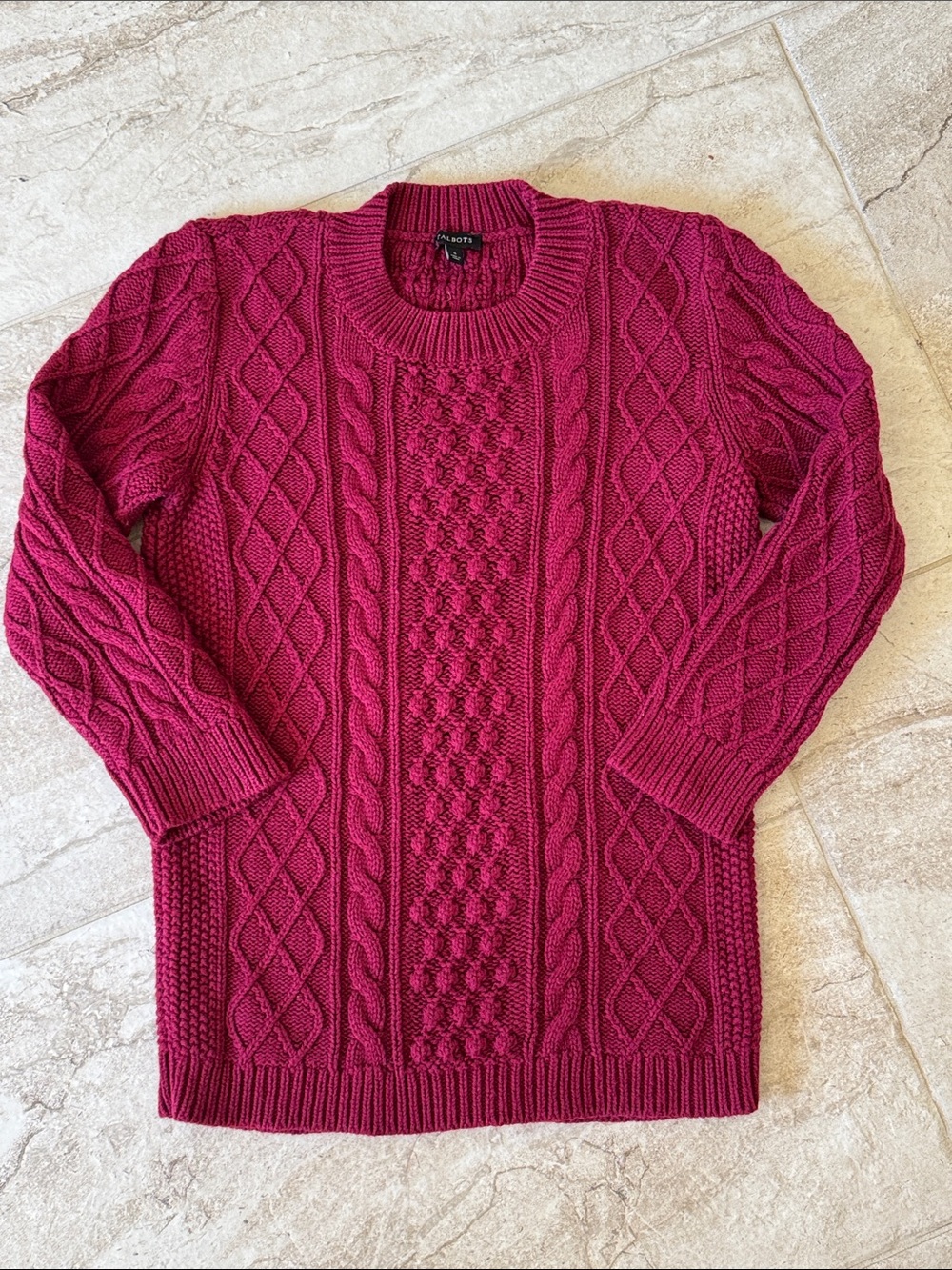 Talbots Cable-Knit Crewneck Sweater - Raspberry - Picture 1 of 5
